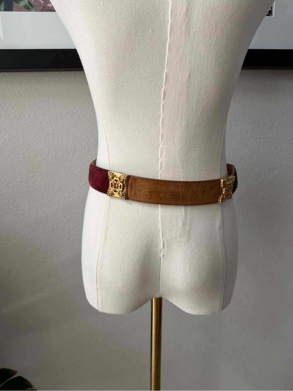 Vintage Brighton Multicolor Colorblock Suede Statement Brass Belt Sz Medium USA - Picture 3 of 15